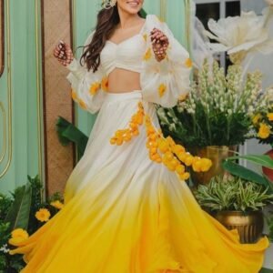 Delightful Yellow And White Organza